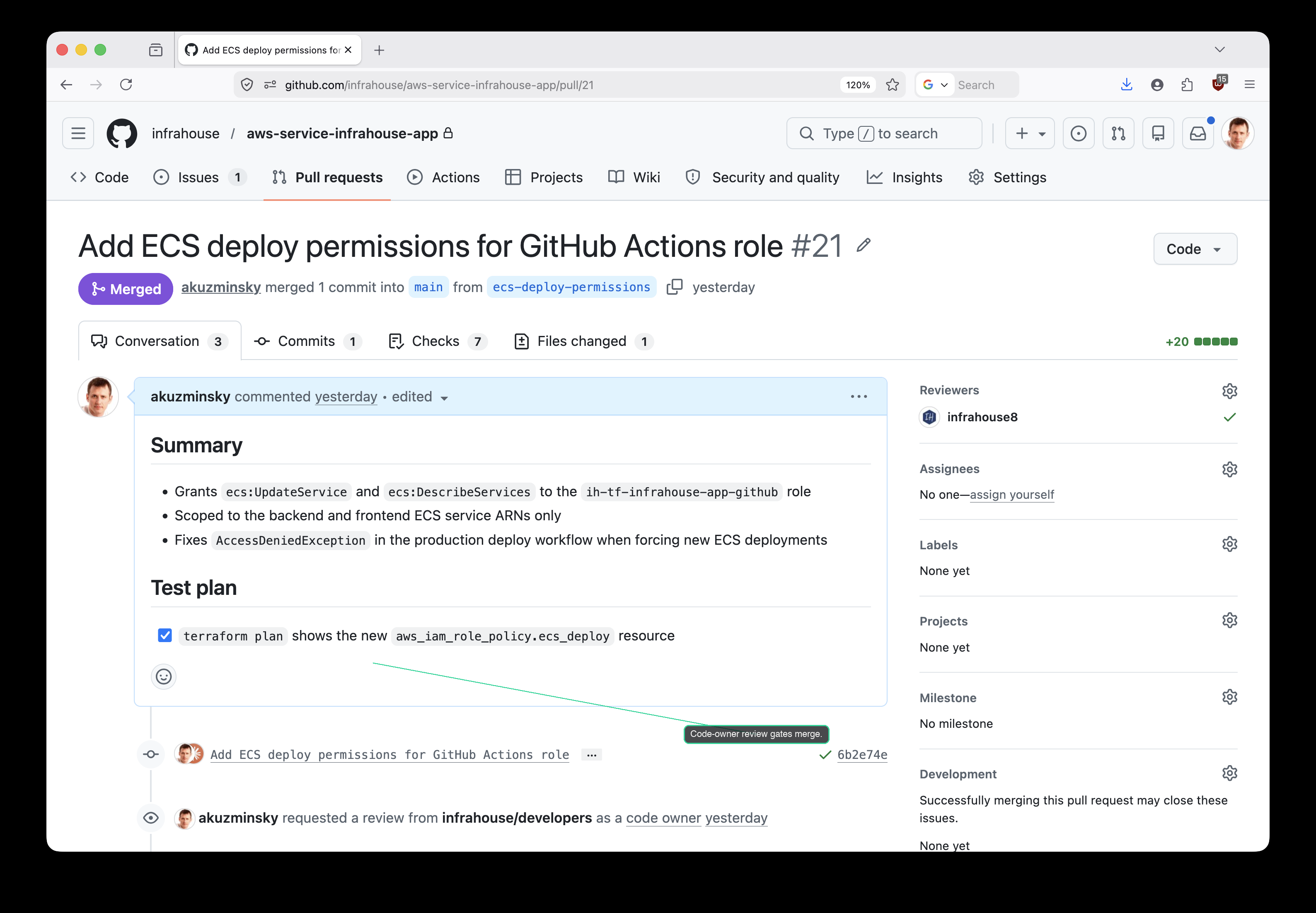 PR #21 approval — code-owner review required before merge