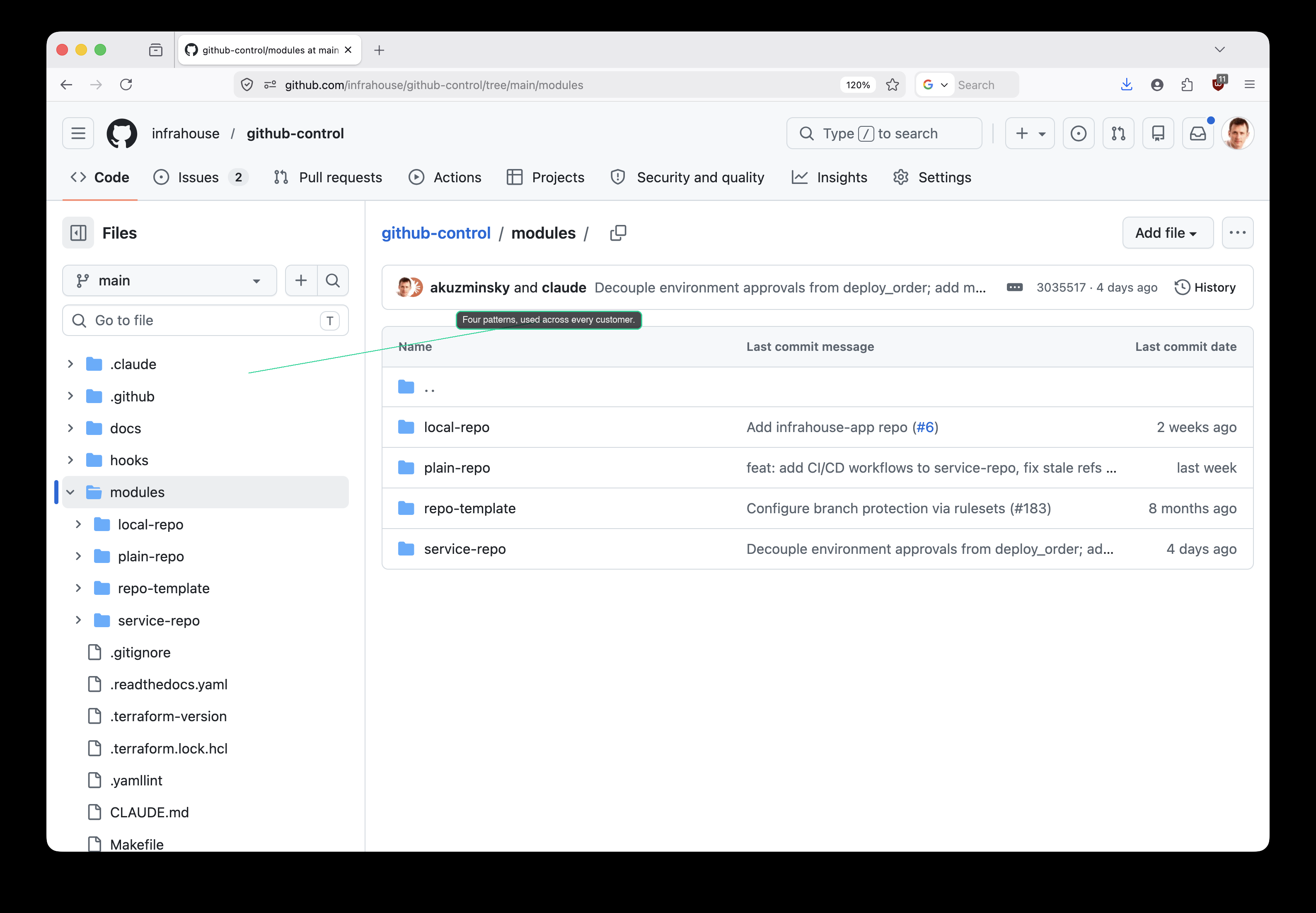 github-control modules directory — four pattern modules